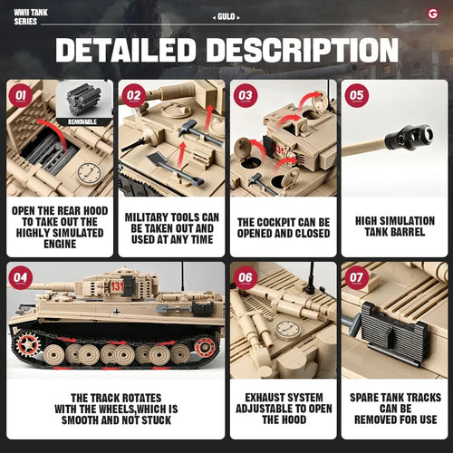 Lego moc WW2 Tiger Tank building instructions custom models BaronSat