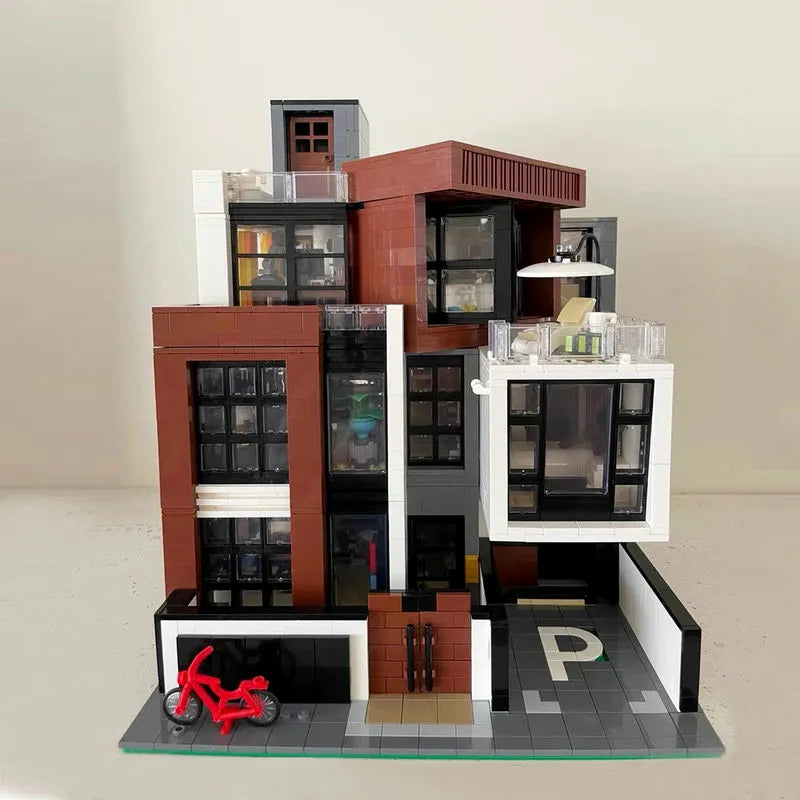 Building Blocks MOC City Street Expert Modern Brown Villa Bricks Toy 10204 - 14