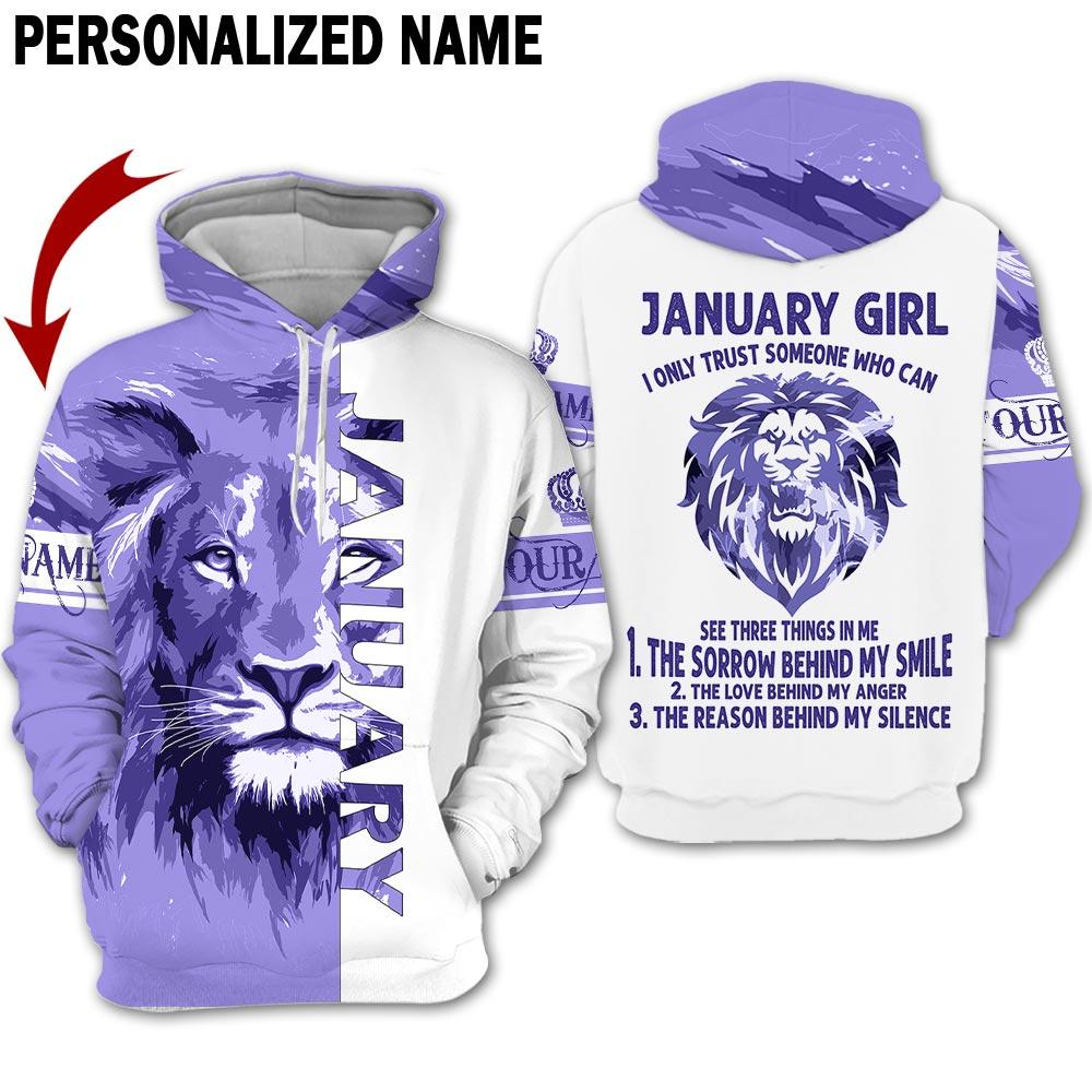 Lion January Girl I Only Trust Someone Custom Name Hoodies Sweater Printed For Men & Women | CN2225-FoxWear Prints