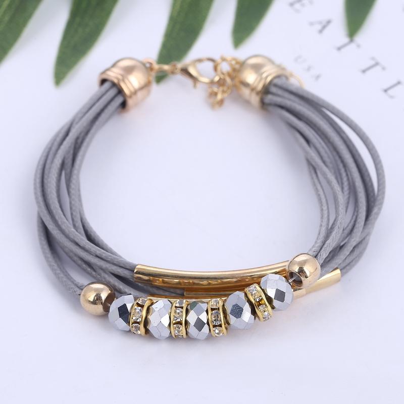 leather crystal bead easy hook charm bracelet
