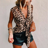 leopard print tie front sleeveless blouse tank top