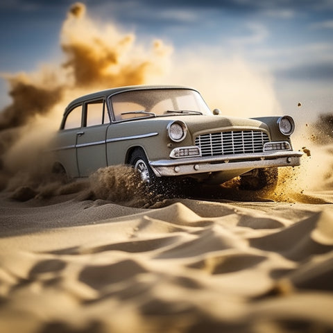 une voiture télécommandée qui drift dans le sable