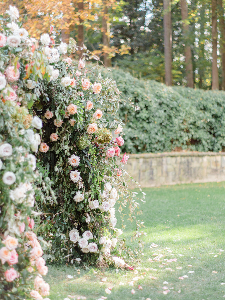 Pink And Blush Organic Arbor at Swan House in Atlanta, Georgia