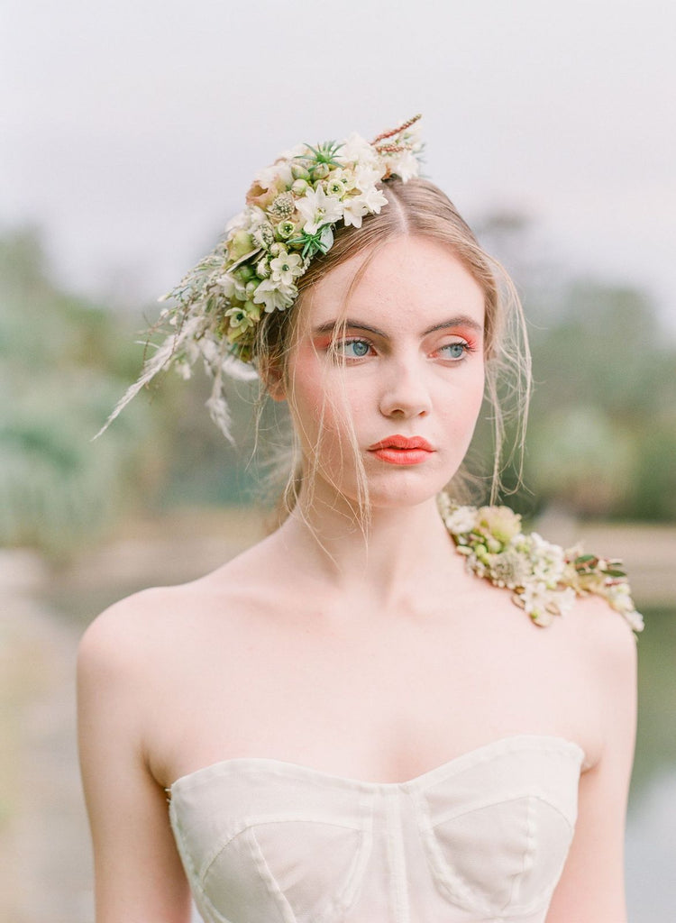 See Fine Art Flower Fashion captured on film by Corbin Gurkin by Christy Hulsey and Colonial House of Flowers at Musgrove on Saint Simons Island, Georgia