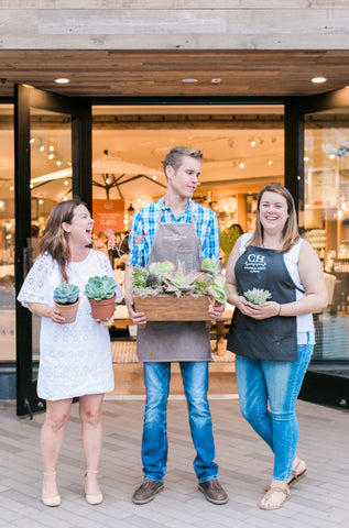 Christy Griner Hulsey, Colonial House of Flowers, with Succulents at Workshop at Pottery Barn in San Deigo, California 