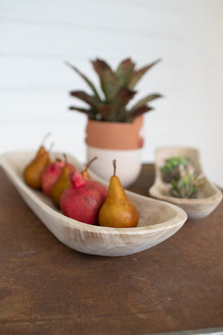 Hand Carved Oval Wooden Bowls, Set of 2