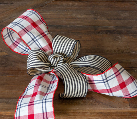 Farmhouse Red, White & Blue Plaid Ribbon