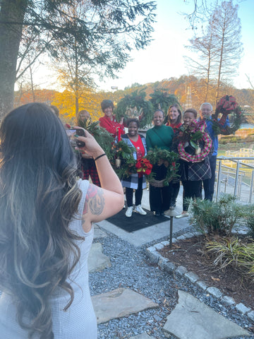 diverse group photo at corporate floral workshop atlanta