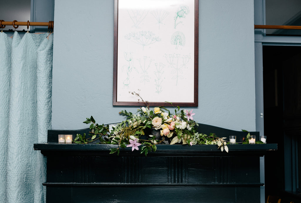 Fireplace Mantel Flower Home Decor by Christy Hulsey at Colonial House of Flowers in Atlanta, Georgia