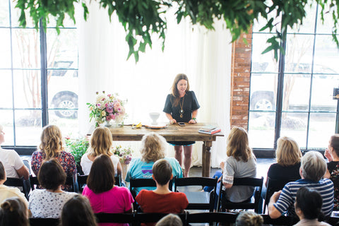 Luxury florist, Christy Griner Hulsey, teaching a floral workshop in Houston, Texas, USA