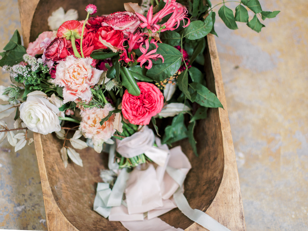 Luxury Garden Style Flower Bouquet Created in 1 Day Private Flower Workshop with Christy Hulsey, Colonial House of Flowers in Atlanta, Georgia in Pottery Barn Dough Bowl