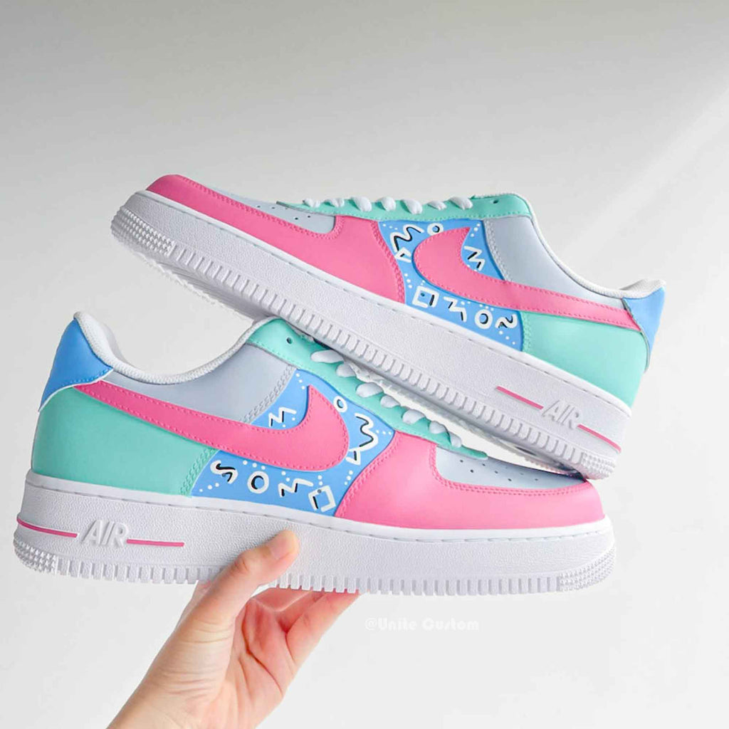 Custom Pink Blue Drip Air Force Ones – shecustomize