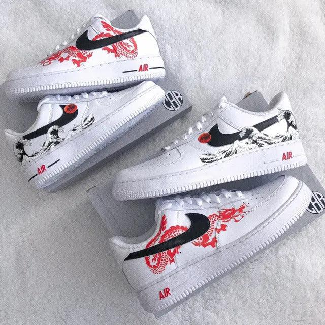 Custom Air Force 1 Red Dragon x Great Wave Off Kanagawa