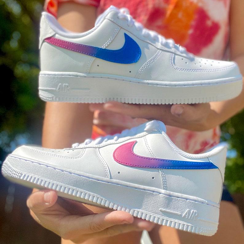 Custom Blue Pink Gradient Nike Air Force Ones Swoosh – shecustomize