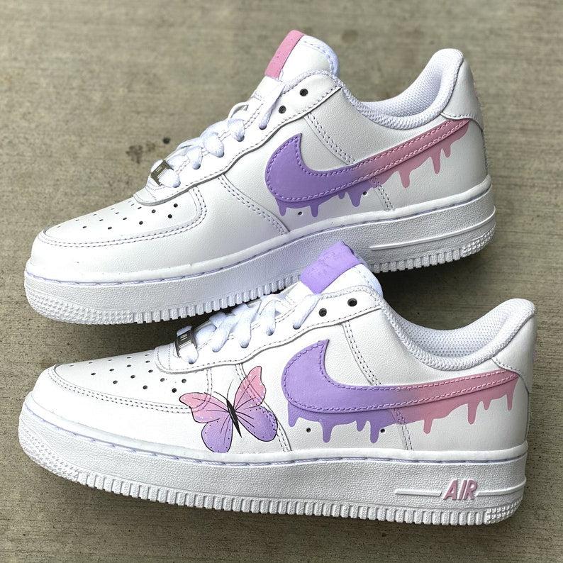 drip creations Nike Air Force 1 Pink Purple Monarch Butterfly Custom  Sneaker 3.5