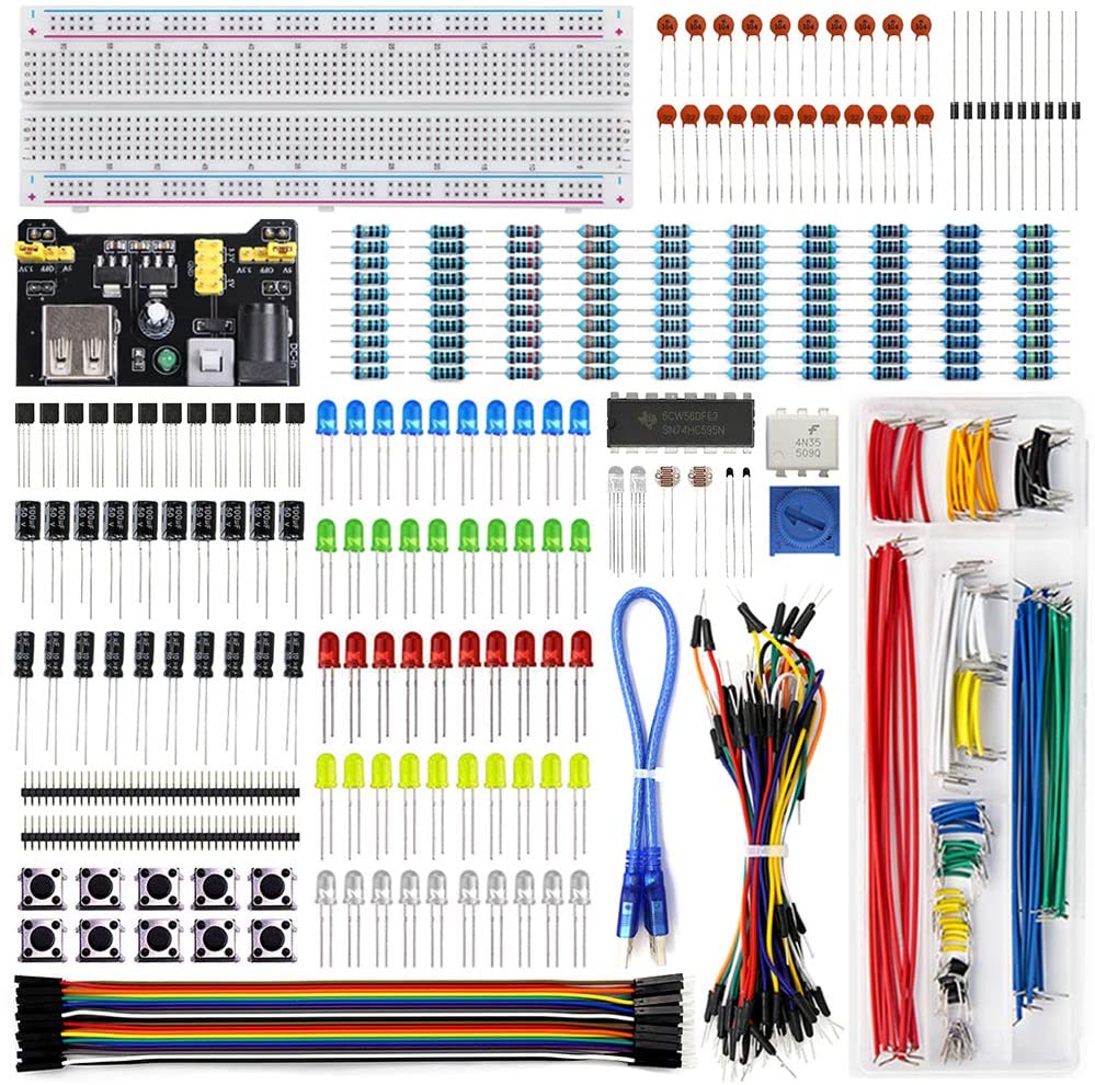 REXQualis Electronics Component Fun Kit w/Power Supply Module, Jumper Wire, 830 tie-Points Breadboard, Precision Potentiometer,Resistor Compatible with Arduino, Raspberry Pi, STM32 - (For 8 piece(s))