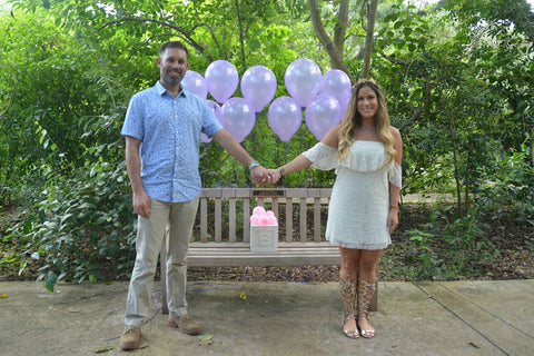 Erik and Natalie with pink balloons