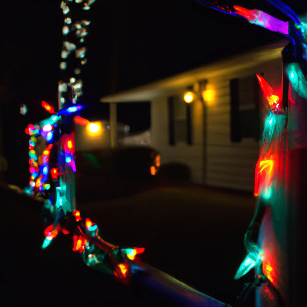 Christmas lights hung outside house