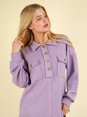 Orchid Collared Button Down Henley Knit Top w/ Pockets - Athena's Fashion Boutique