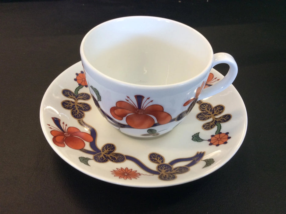 Royal Worcester Grainger Imari Orange Blue Floral Vintage Cups Saucers