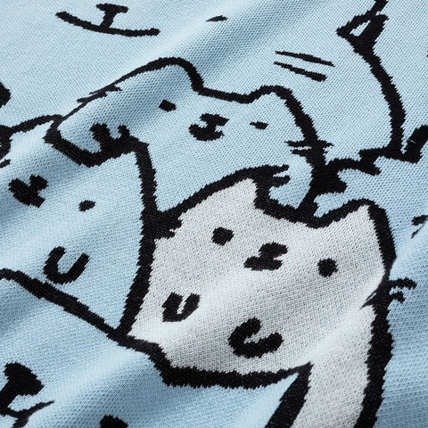 Harajuku Anime Cat pullover in sky blue color