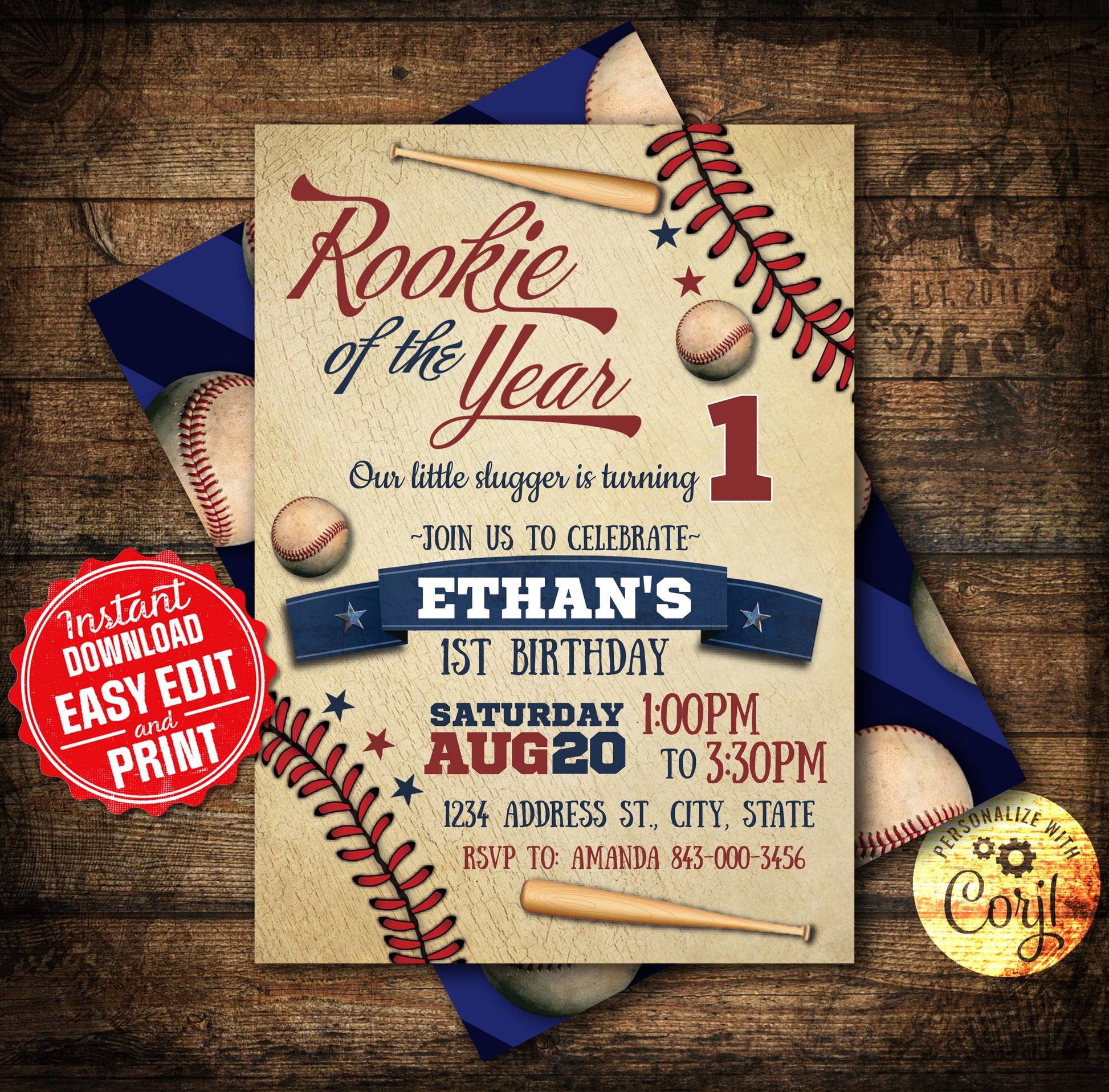 rookie of the year birthday invitation front