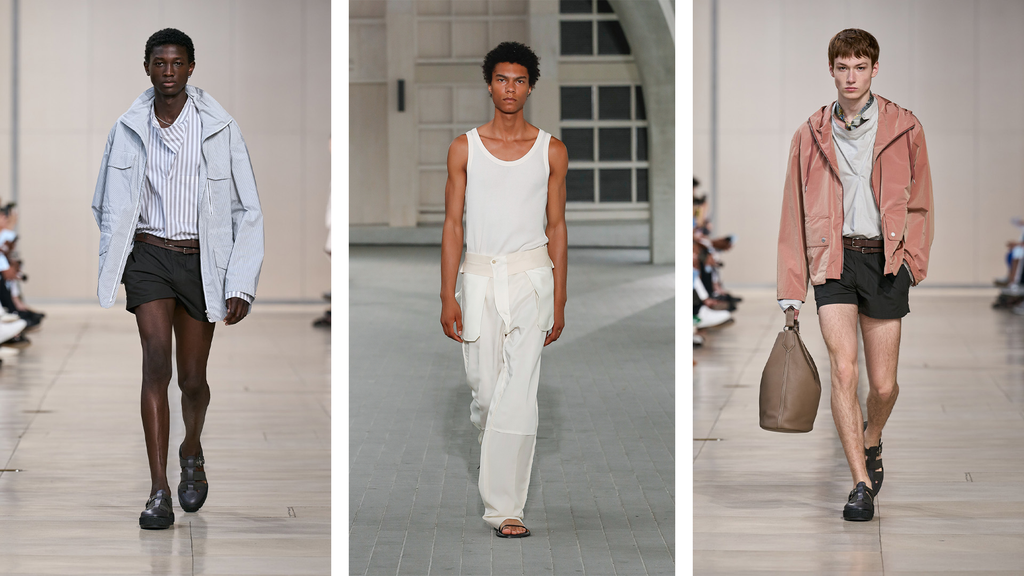 Runway images from Hermes SS24 and Auralee RTW SS24 show at Paris Fashion Week