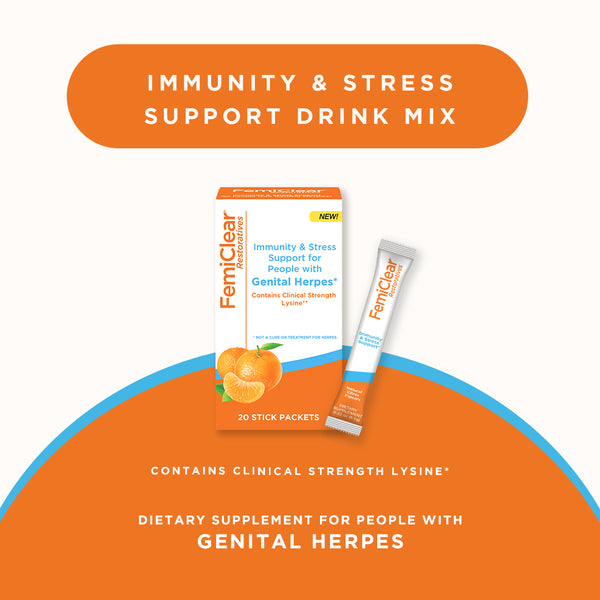 FemiClear Immunity & Stress Support Product may help with stress-related herpes outbreaks.