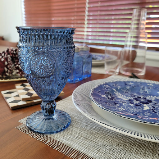 Vintage Blue Carnival Glass Pitcher and Goblet Set — Home Williams