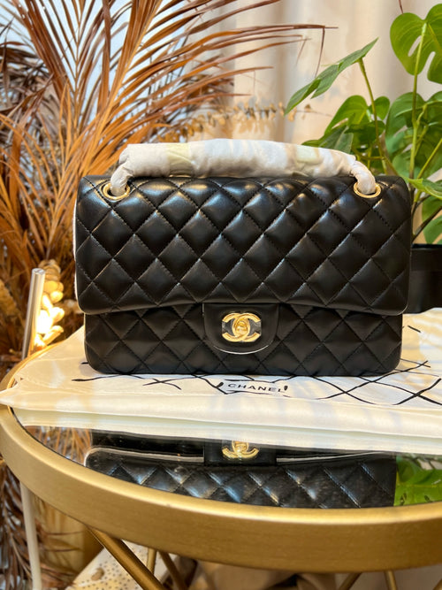 Chanel Crumpled Lambskin Quilted Mini CC Links Top Handle Flap Black