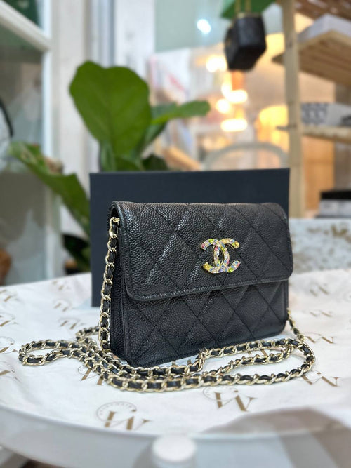 Chanel Phone Holder & Airpods Case with Chain Black Caviar Gold Hardwa –  Coco Approved Studio