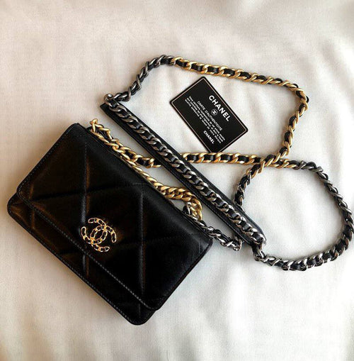 Chanel Caviar Quilted French New Wave Chain CC Wallet on Chain Woc Black