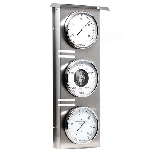 Fischer HYGROMETER / THERMOMETER Humidity and Temp - Dial w/White Face &  Stainless steel case