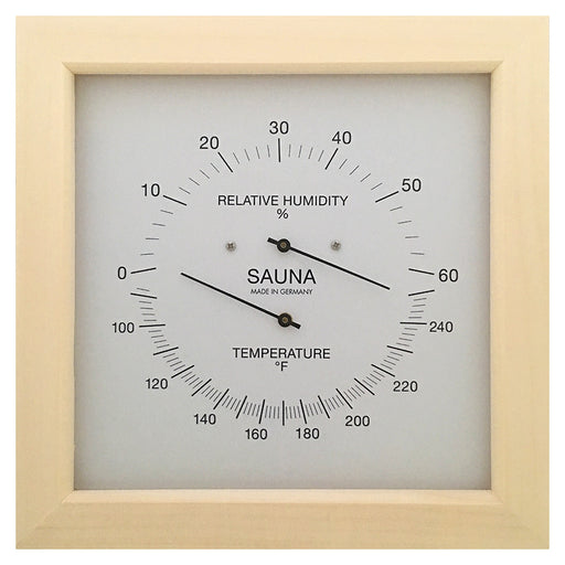 Sauna Thermometer + Hygrometer, 155 mm, Set: 196T-03F + 196H-03EN (English,  °F) - Made in Germany