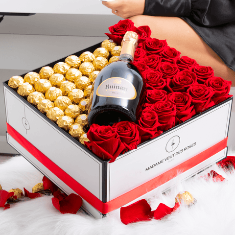 Caja cuadrada champagne rosas eternas