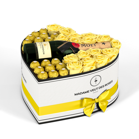 Box champagne rose éternelles jaunes