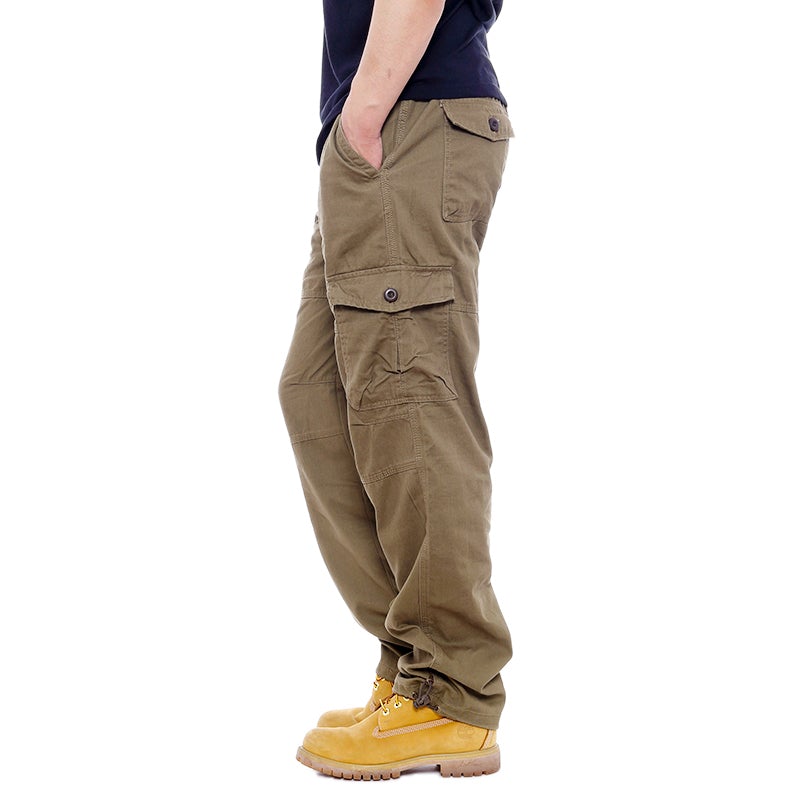 Lässige Herrenhose mit elastischer Taille und mehreren Taschen, Khaki / L