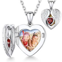 Angel Wings Heart Locket with Birthstone