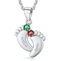 Mothers Birthstone Footprint Necklace