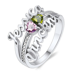 2-stone birthstone ring with names