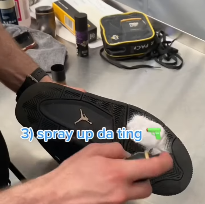 Applying foam to sneaker