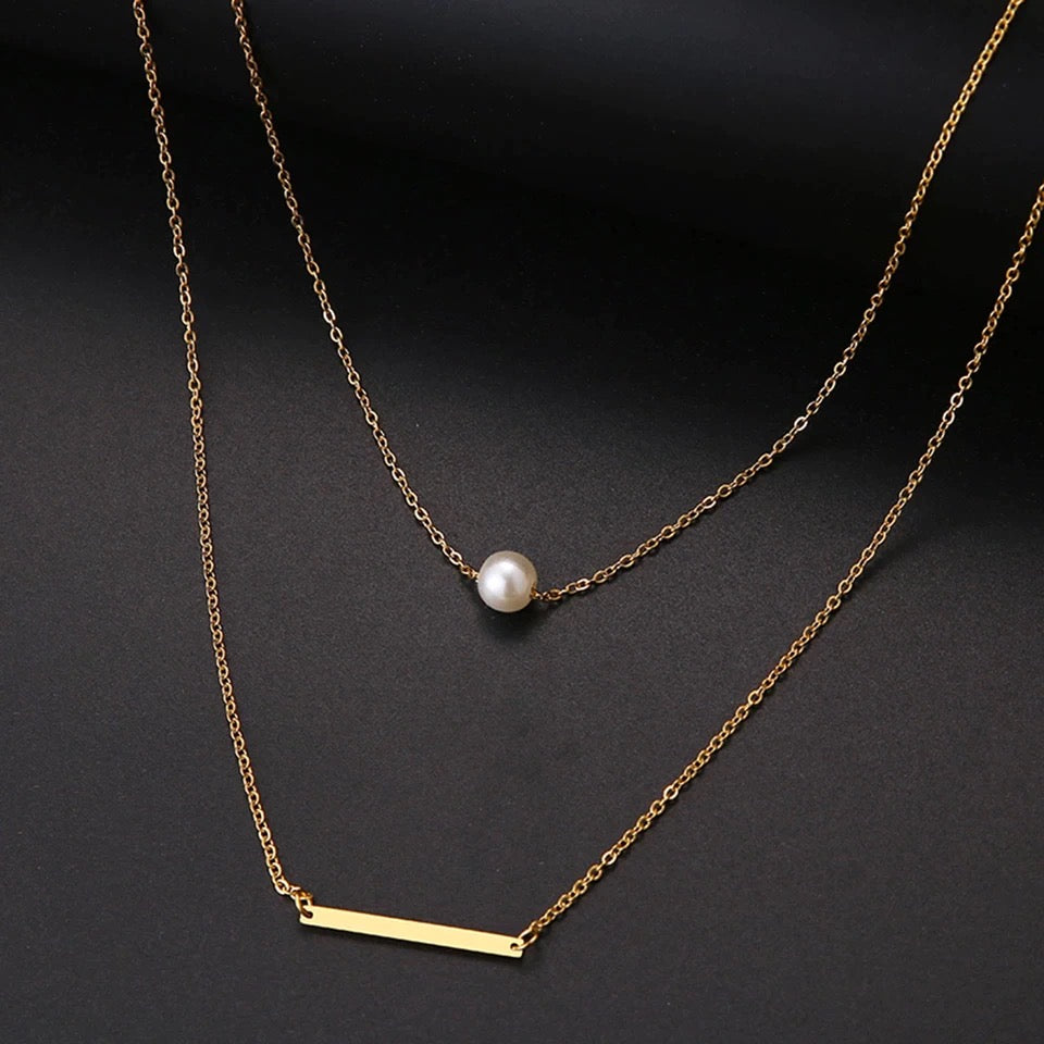 Double Layered Pearl On Bar Necklace – Kayrolle Collections