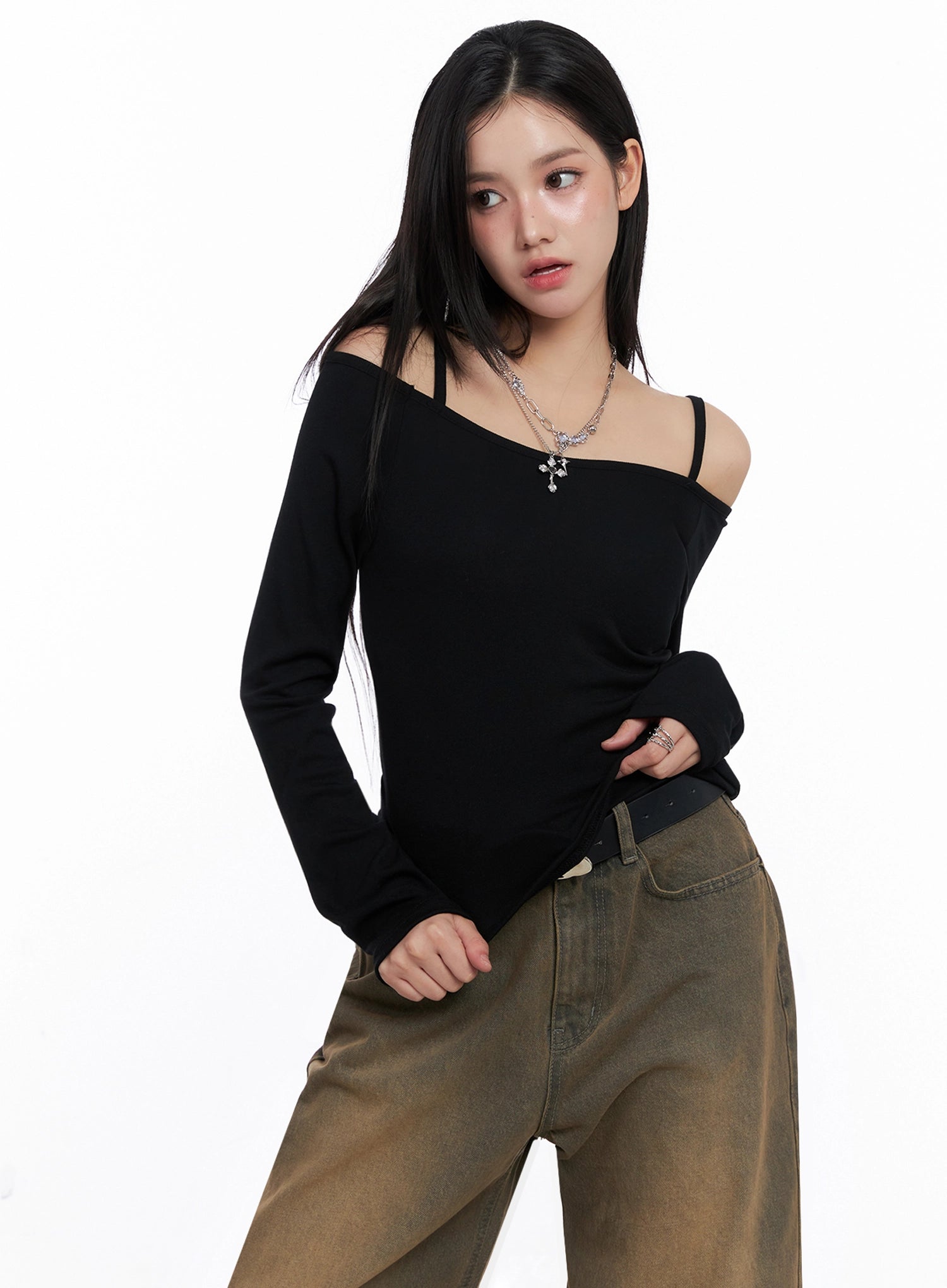 Elegant Long Sleeve Off-Shoulder Top IS525