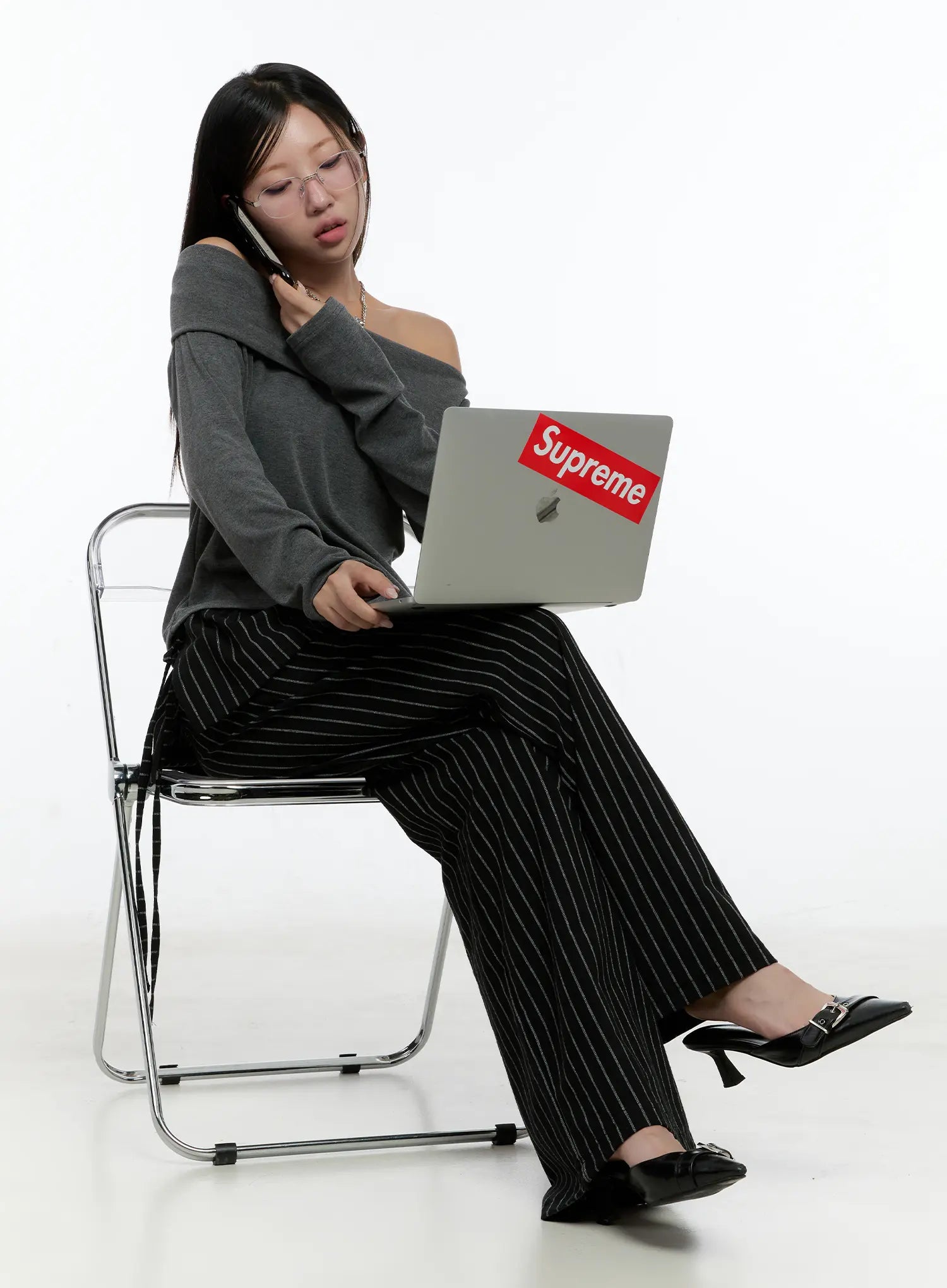 Striped Wrap Skirt Wide-Leg Pants CS517