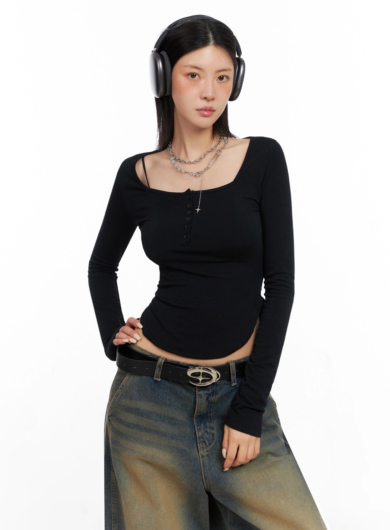 Long Sleeve Square Neck Top IS508