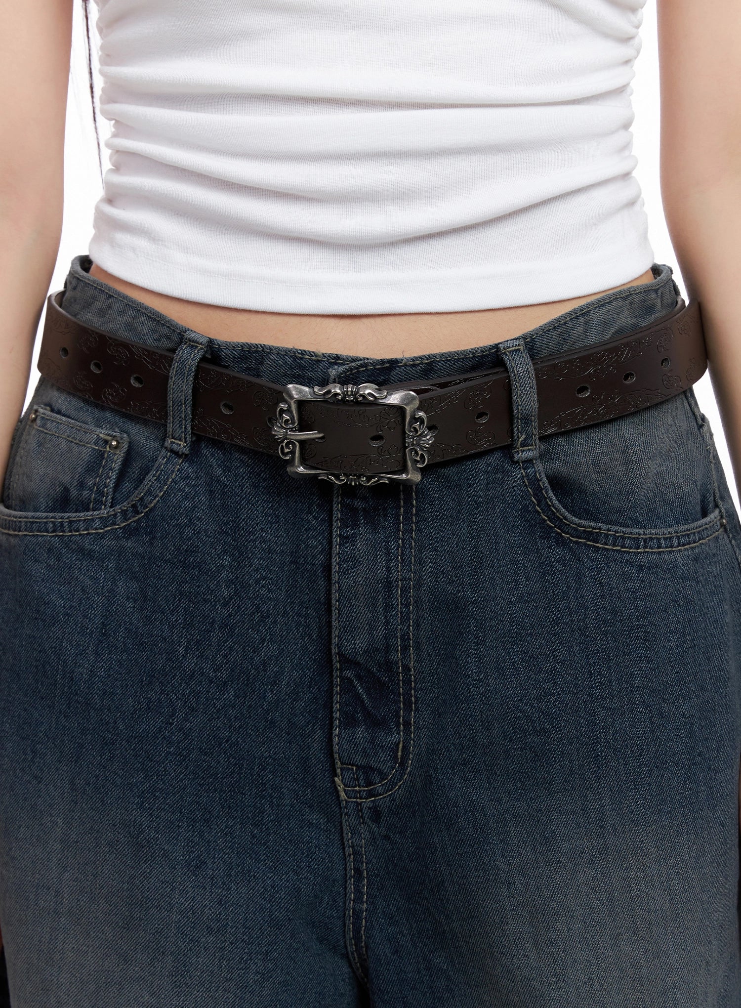 Square Buckle Faux Leather Belt IS525