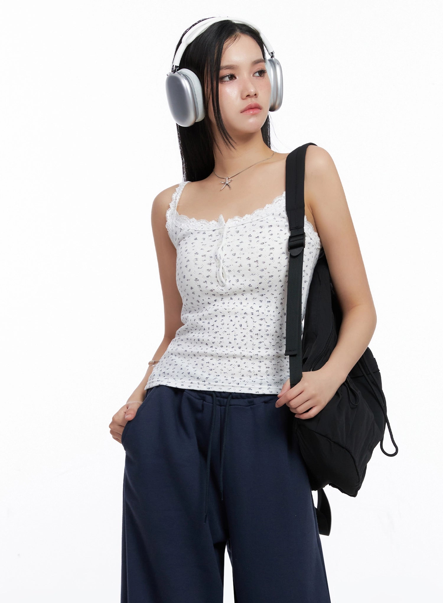 Flower Lace-Trim Tank Top IS525