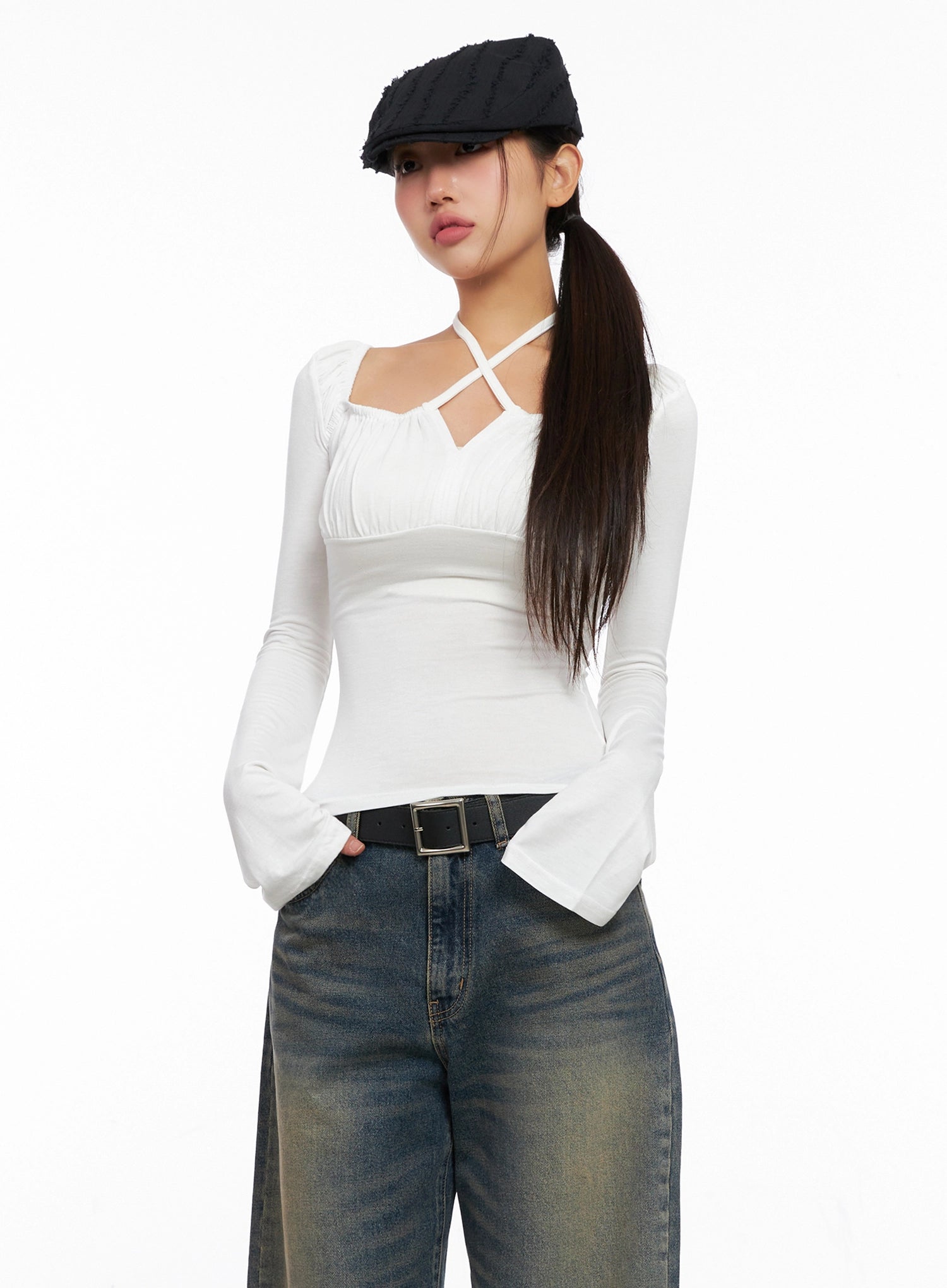 Chic Cross Strap Long Sleeve Tee IG528