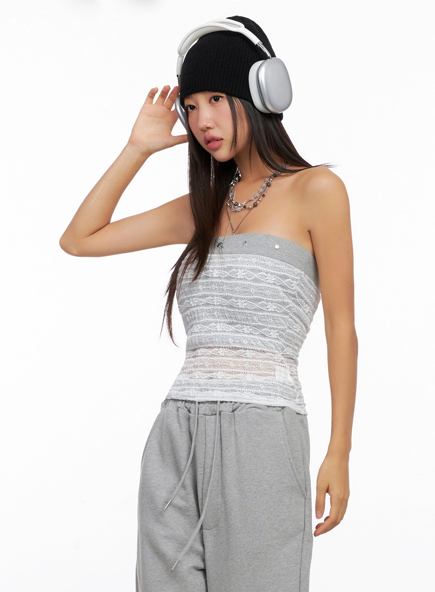 Studded Lace Tube Top IG528