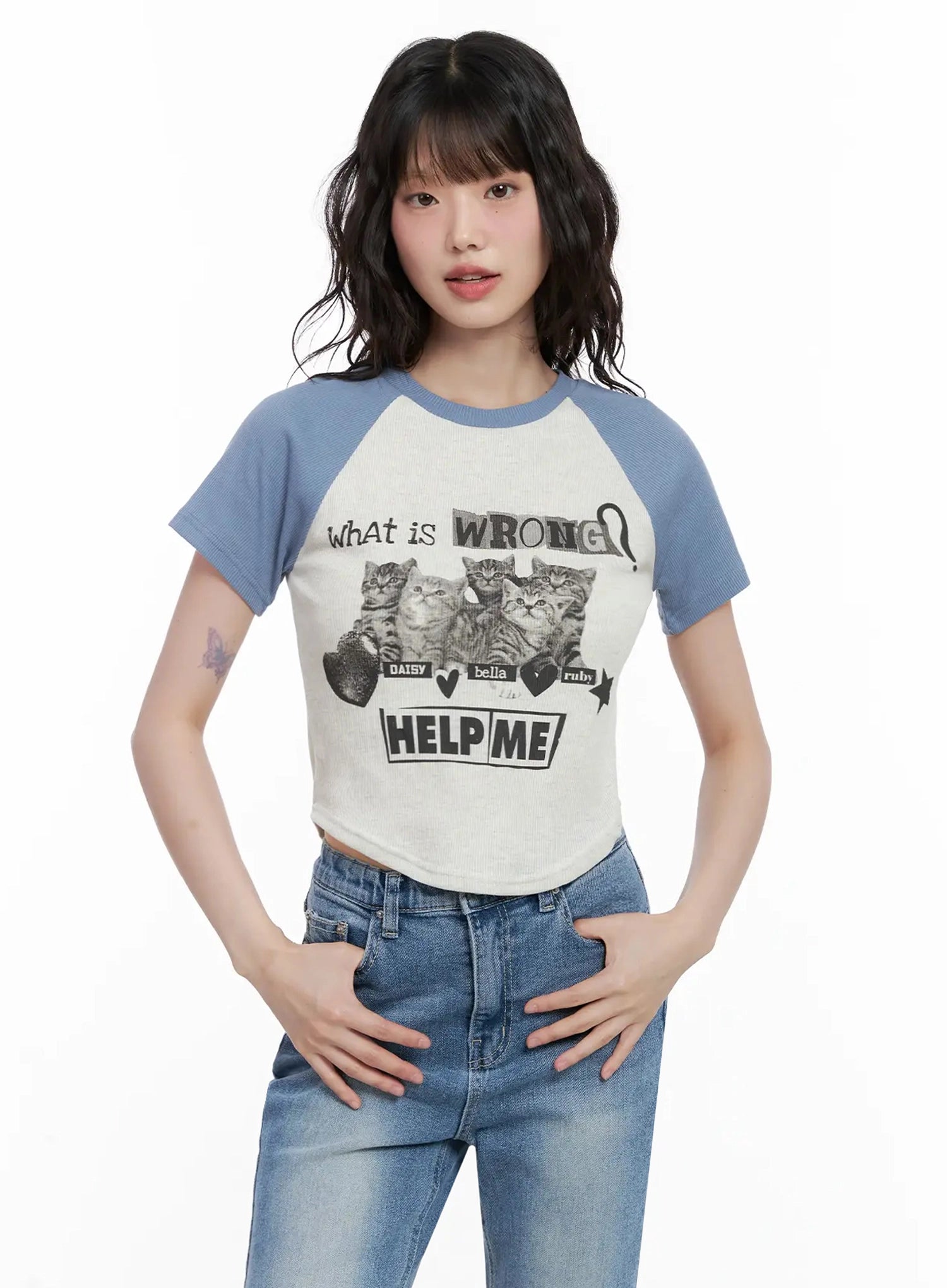 Cat Graphic Raglan Tee IL531